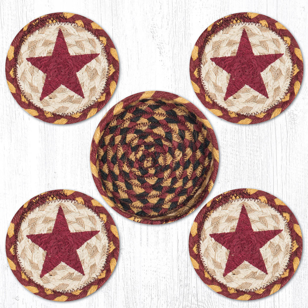 CNB-357 Burgundy Star Coasters In A Basket