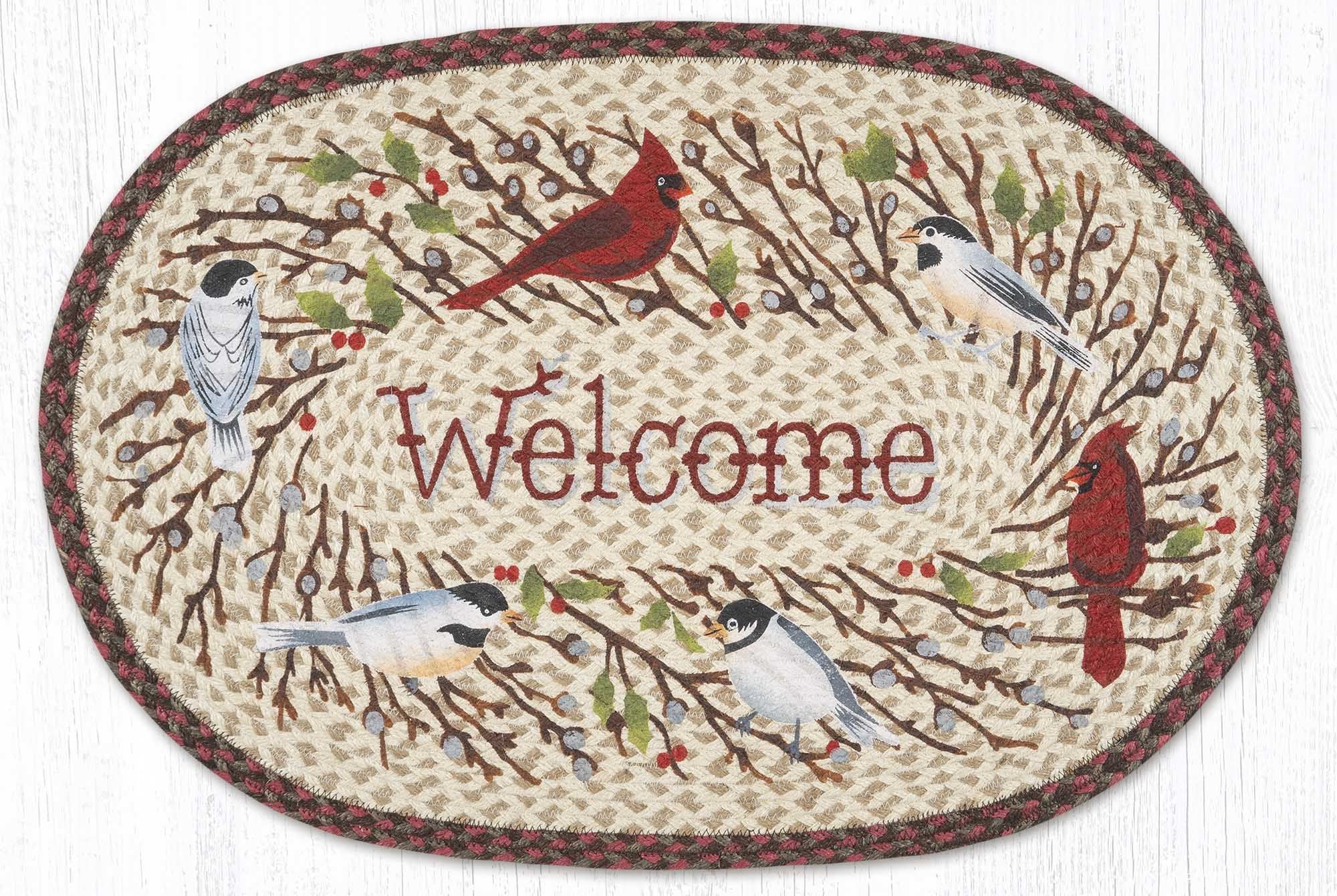 OP-780 Welcome Birds Oval Rug | The Braided Rug Place