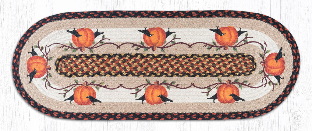 TR-222 Pumpkin Crow Oval Table Runner