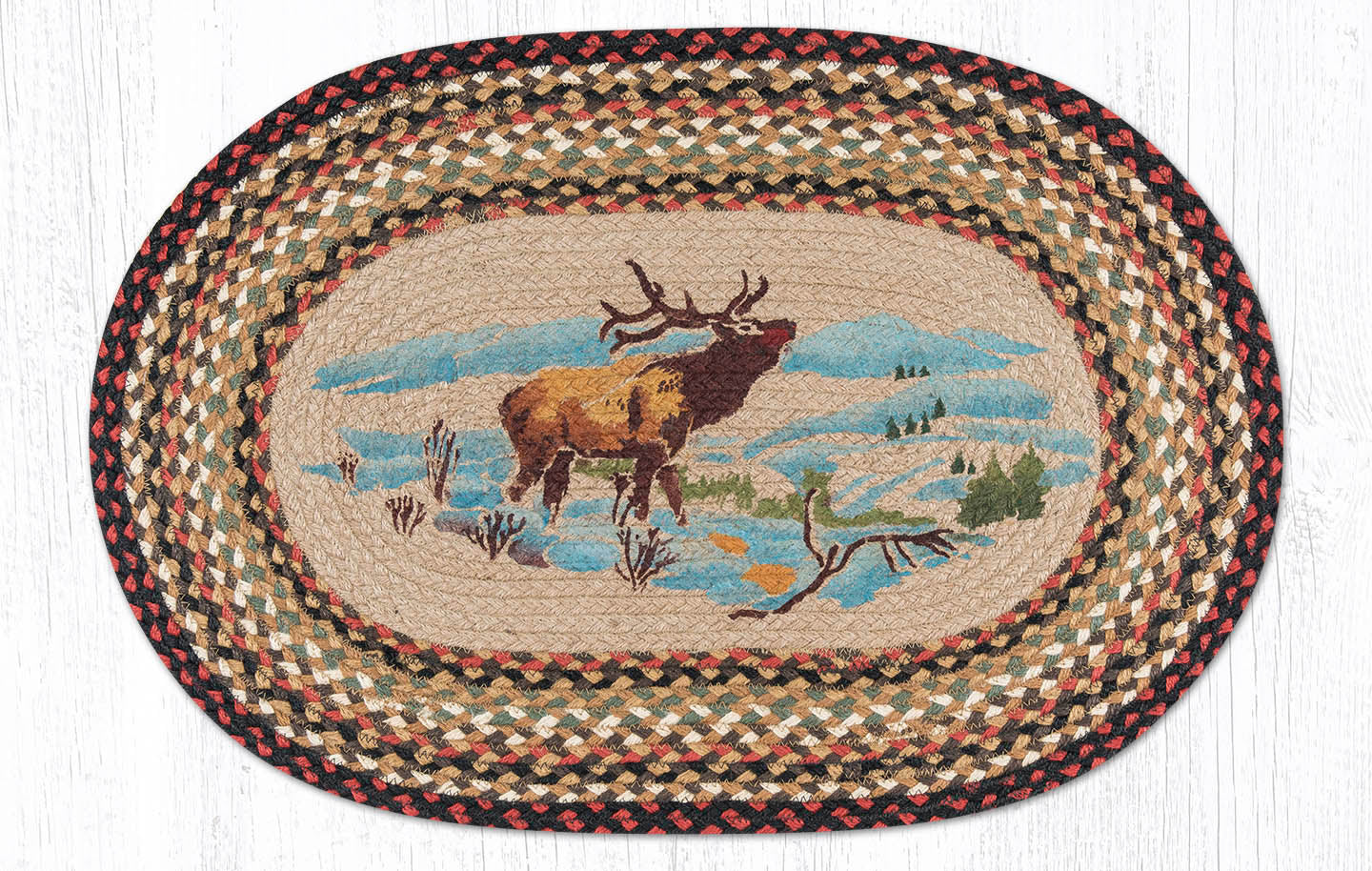 OP-319 Winter Elk Oval Rug | The Braided Rug Place