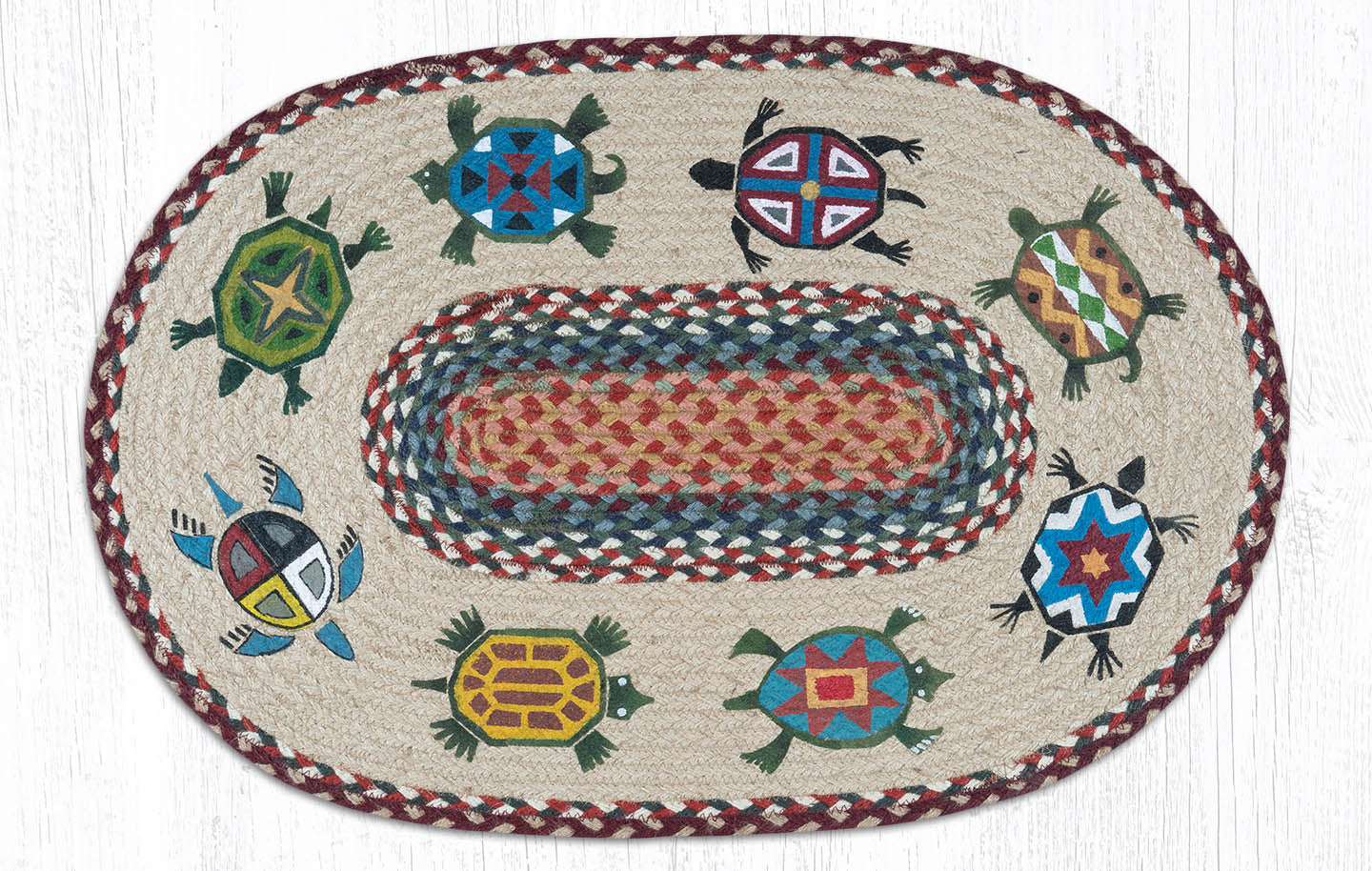 Grid Turtle Pattern Rugs OP-332 Turtles Oval Rug | The Braided Rug Place