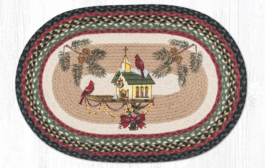 OP-338 Christmas Birdhouse Oval Rug
