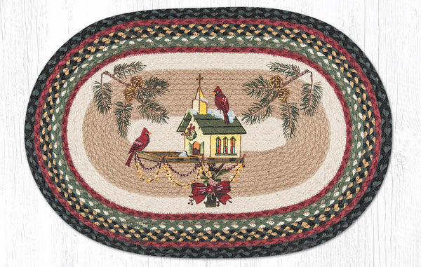 OP-338 Christmas Birdhouse Oval Rug | The Braided Rug Place
