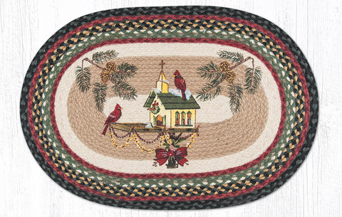 OP-338 Christmas Birdhouse Oval Rug