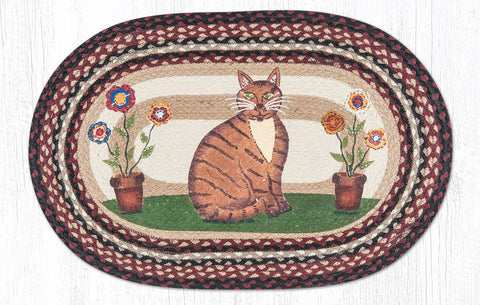 OP-344 Folk Art Cat Oval Rug