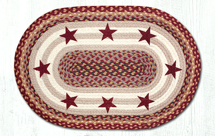 OP-357 Burgundy Stars Oval Rug, The Braided Rug Place