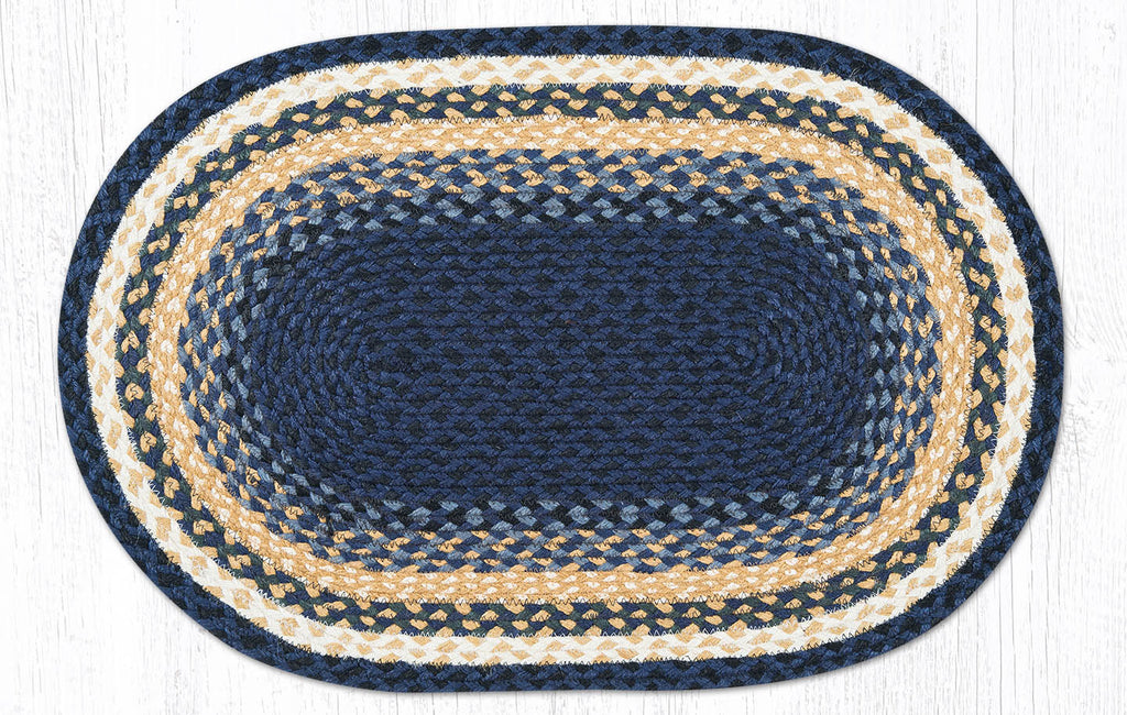 C-079 Light Blue, Dark Blue and Mustard Braided Rug