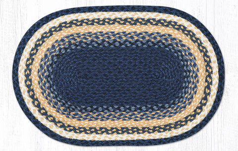C-079 Light Blue, Dark Blue and Mustard Braided Rug Oval / 20