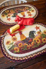 Morning Rooster placemat in country kitchen with cow butter dish