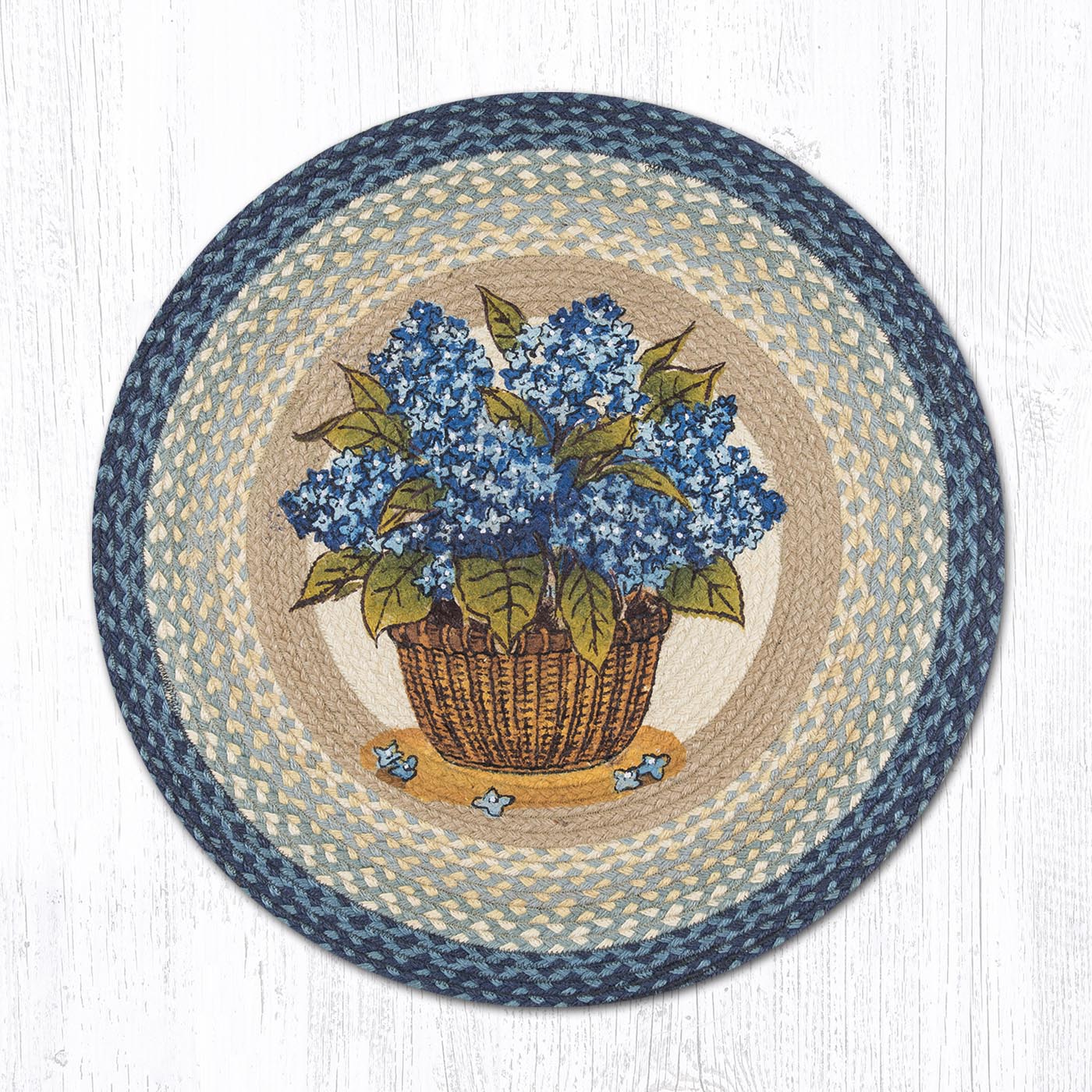 RP-362 Blue Hydrangea Round Rug | The Braided Rug Place