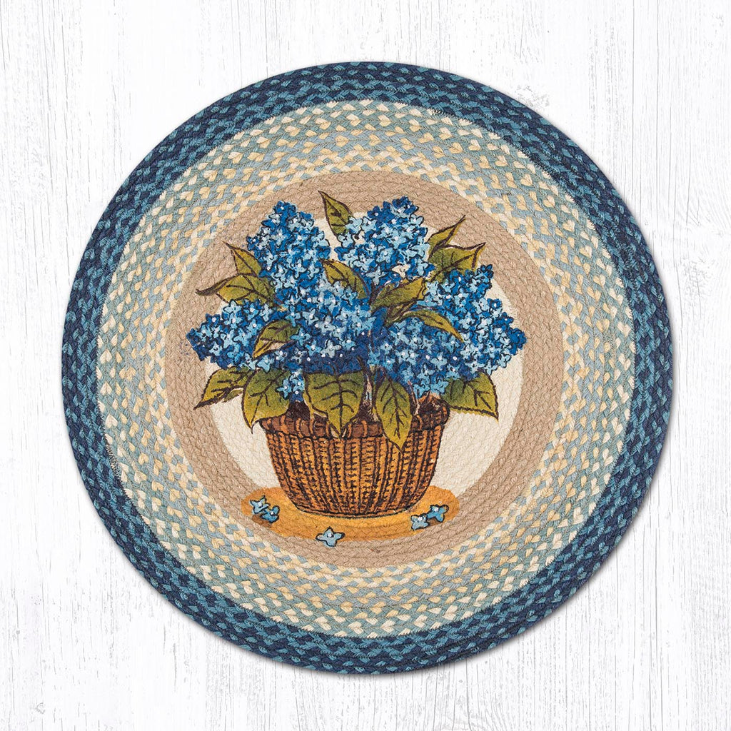 RP-362 Blue Hydrangea Round Rug | The Braided Rug Place