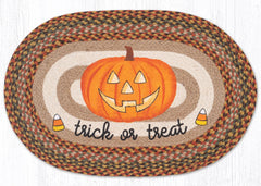 Trick or Treat Halloween themed rug made from braided jute