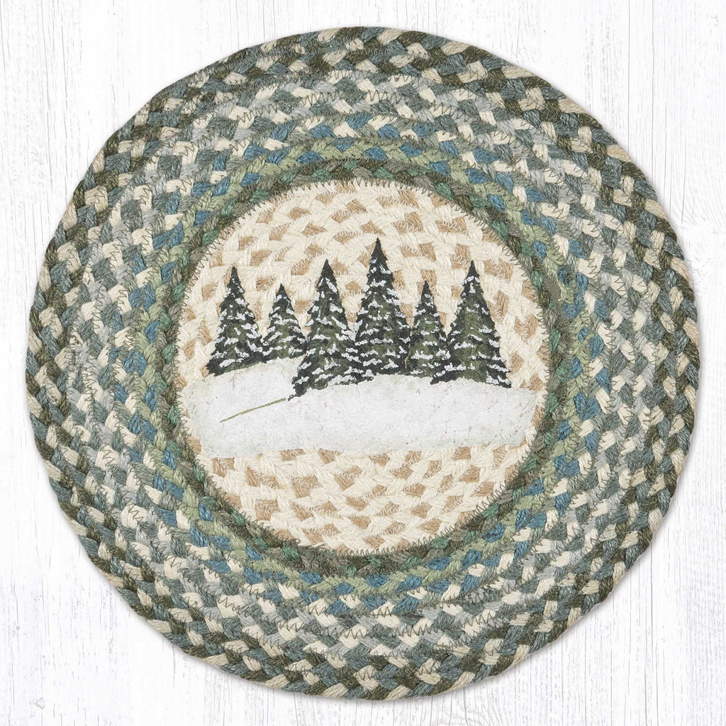 PM-RP-419 Holiday Village Trees Round Placemat
