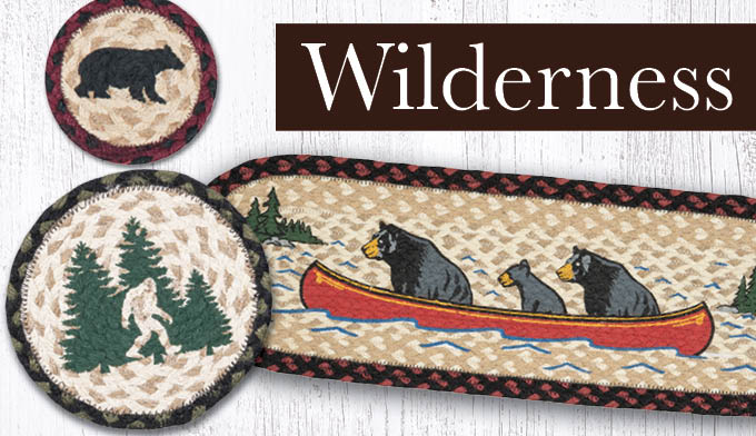 bears in canoe and bigfoot with trees