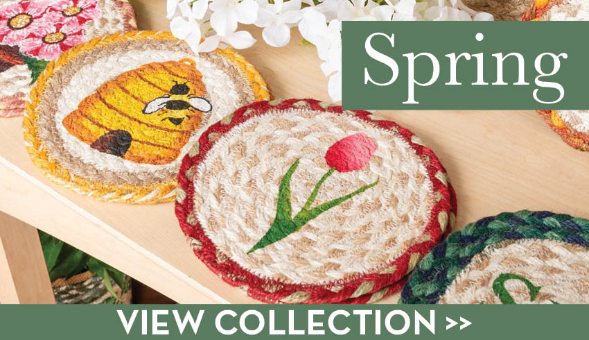 Braided trivets with tulips and bees